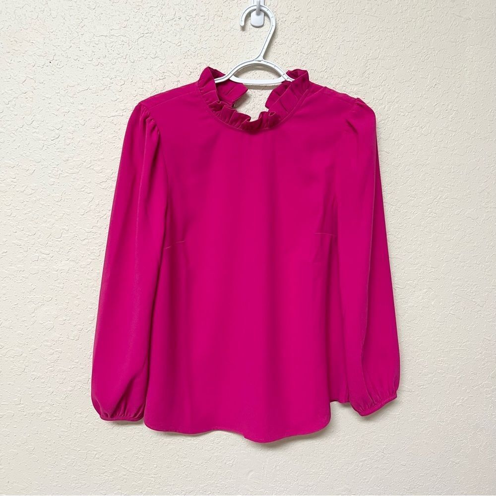 Chic Pink Ruffle Blouse - Picture 1 of 10